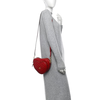 Gucci Calfskin Matelasse Diagonal Mini Interlocking G Heart Shoulder Bag Hibiscus Red 2 of 10