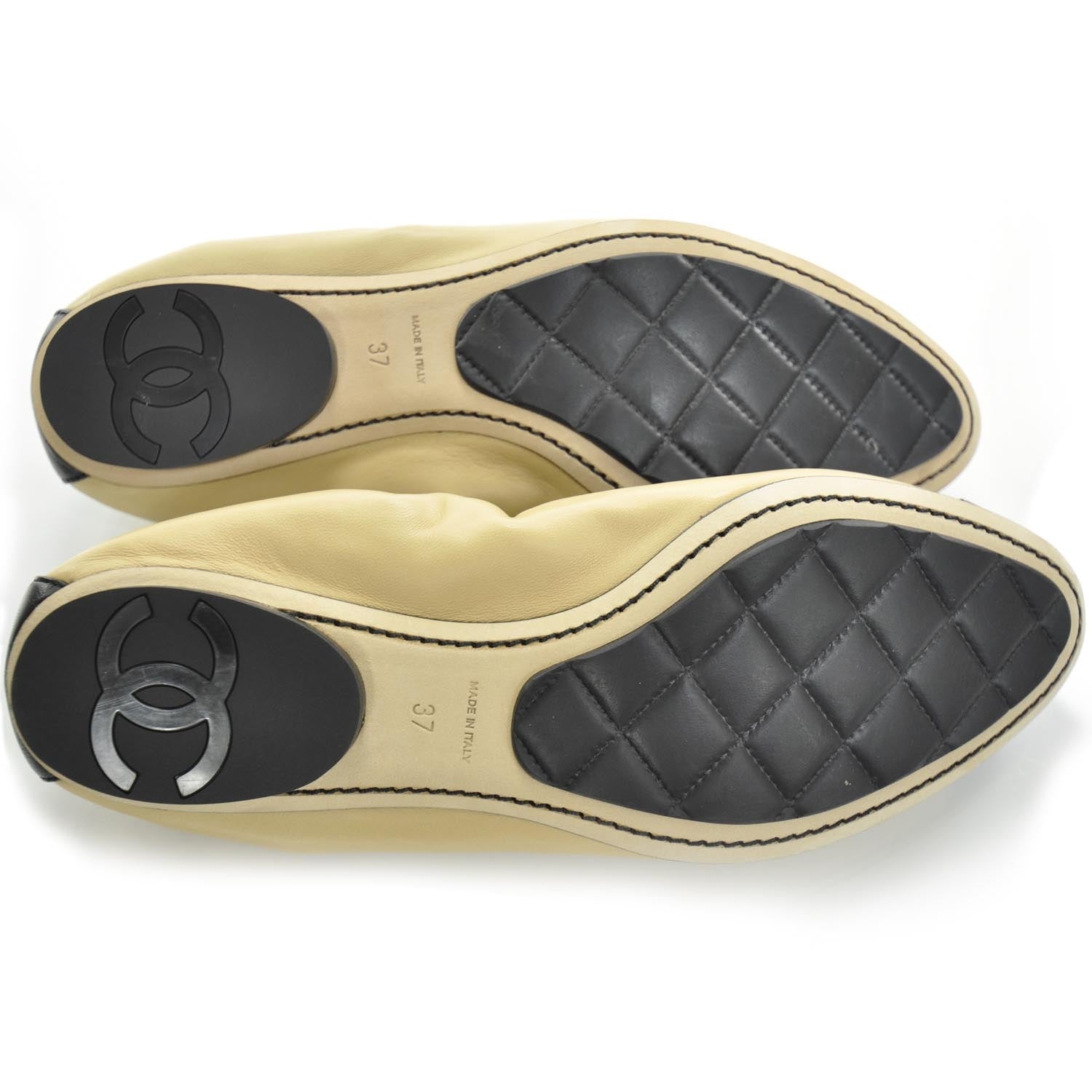 Chanel Lambskin Elastic CC Ballet Flats 37 Black Beige 5 of 10