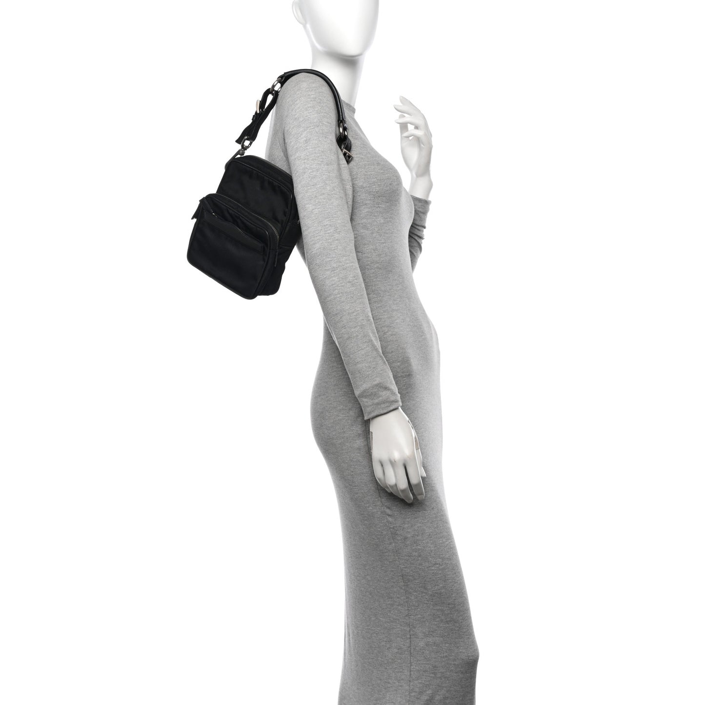 Nylon Vela Saffiano Shoulder Bag Black