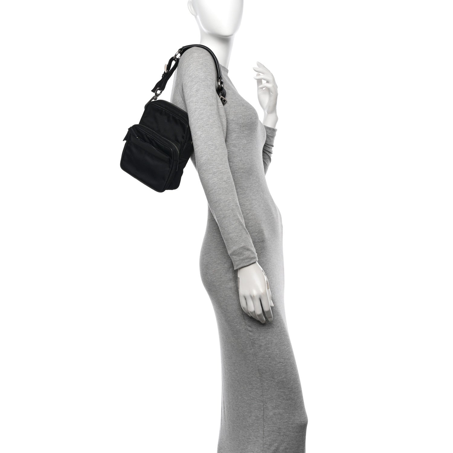 Prada Nylon Vela Saffiano Shoulder Bag Black 2 of 11