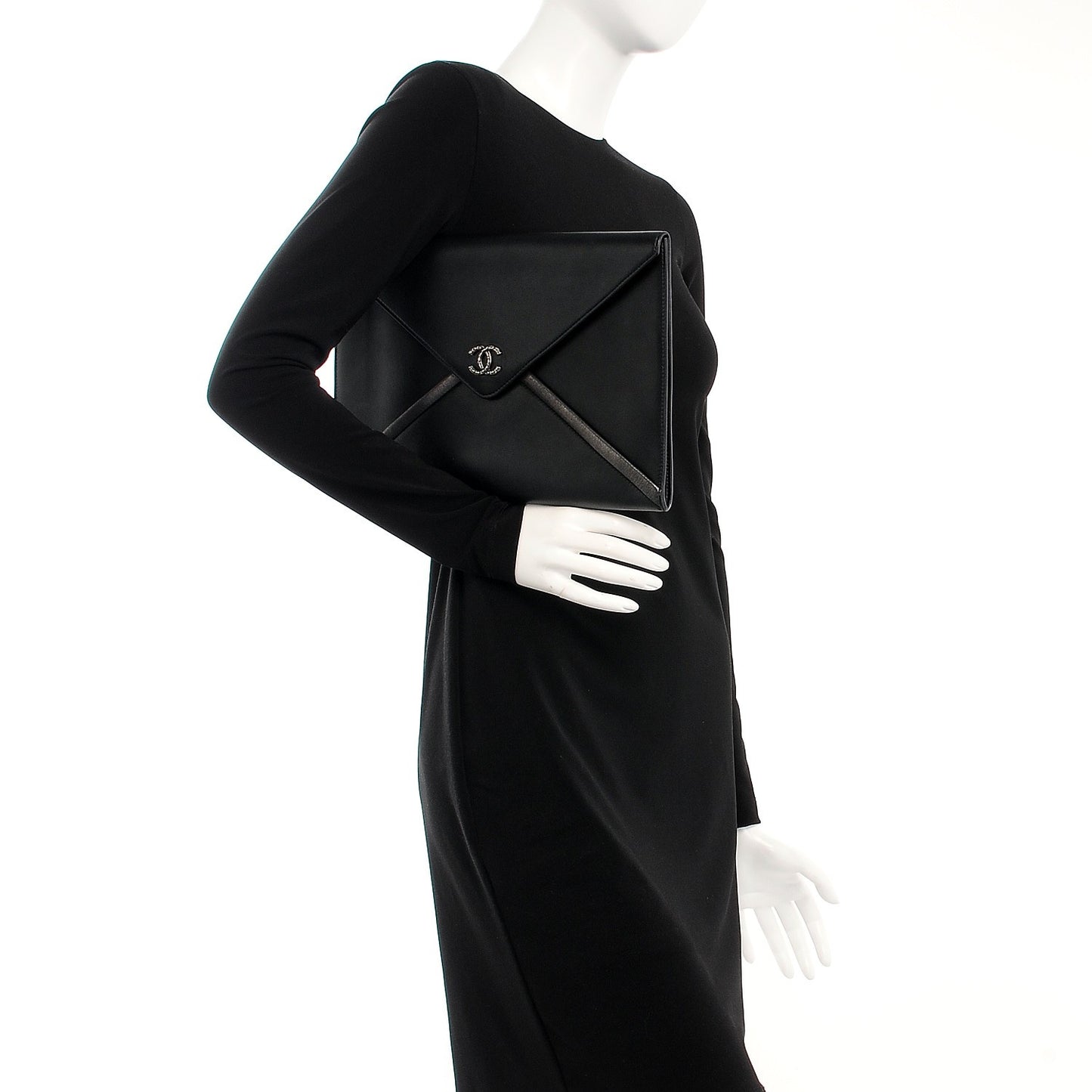 Lambskin Metallic Calfskin Cocomail Envelope Clutch Black Charcoal