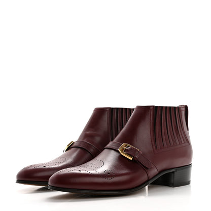 Gucci New Waxed Calfskin Mens G Medallion Toe Ankle Boots 8.5 Red Bordeaux 3 of 9
