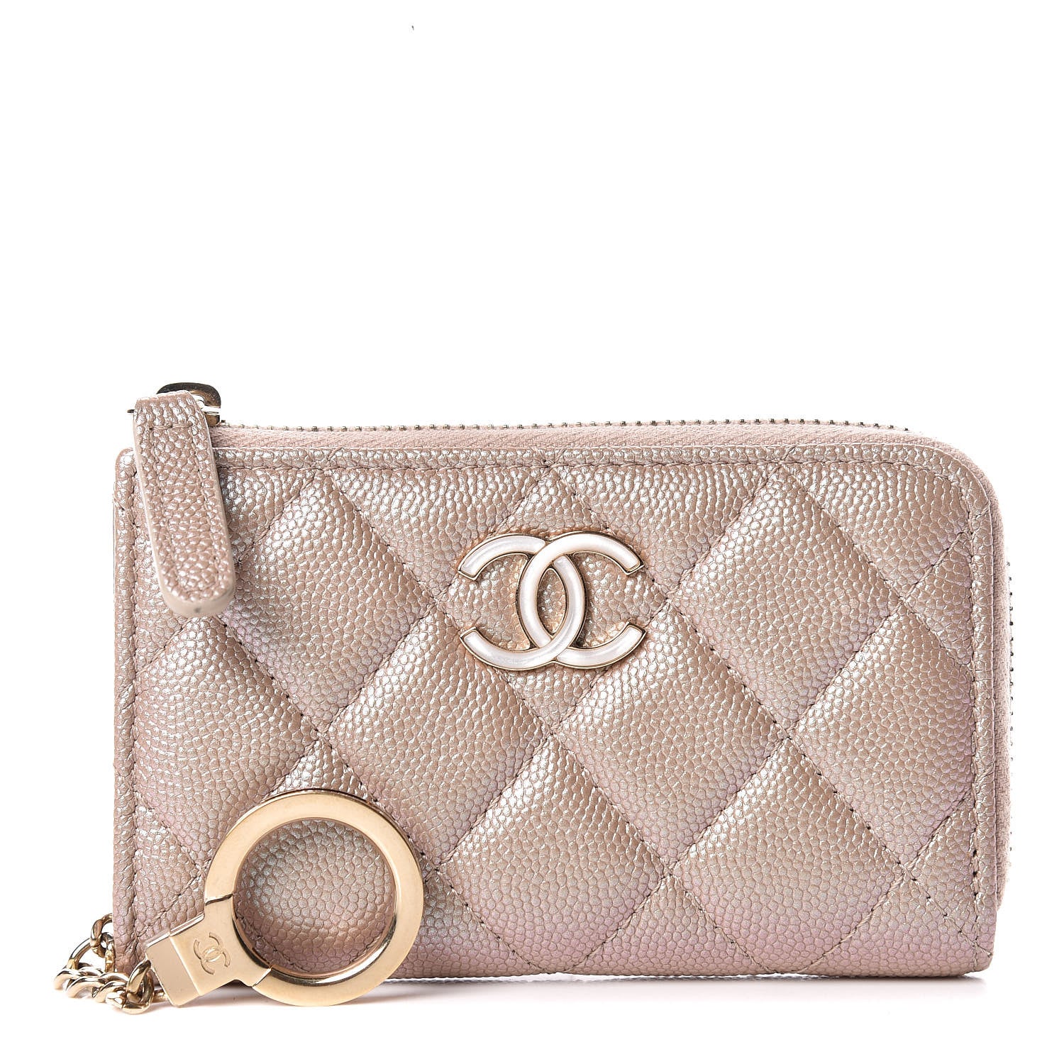 Chanel Iridescent Caviar Quilted Key Holder Case Light Gold 1 of 11