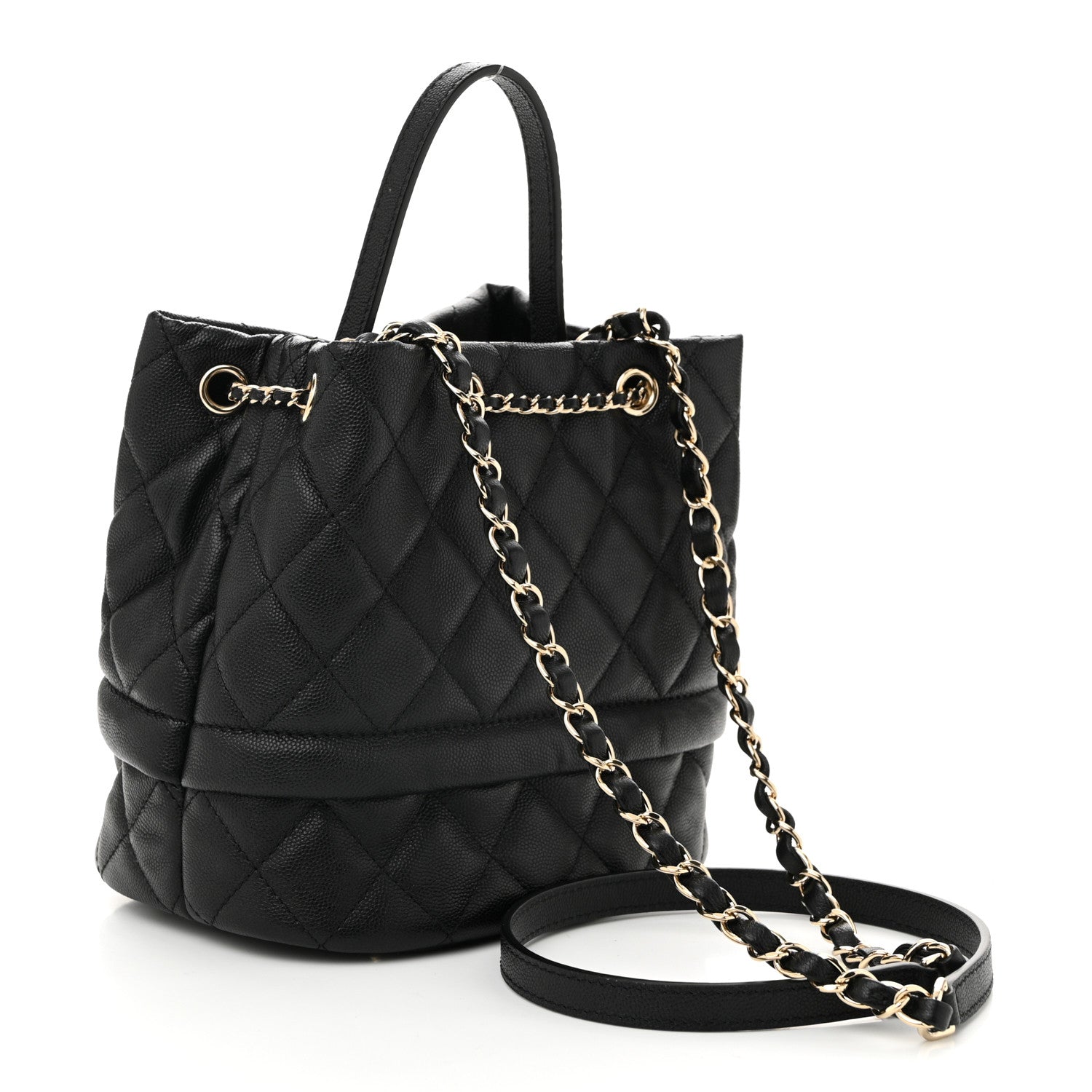 Chanel Caviar Quilted Rolled Up Bucket Drawstring Bag Black 3 of 11