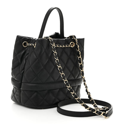 Chanel Caviar Quilted Rolled Up Bucket Drawstring Bag Black 3 of 11