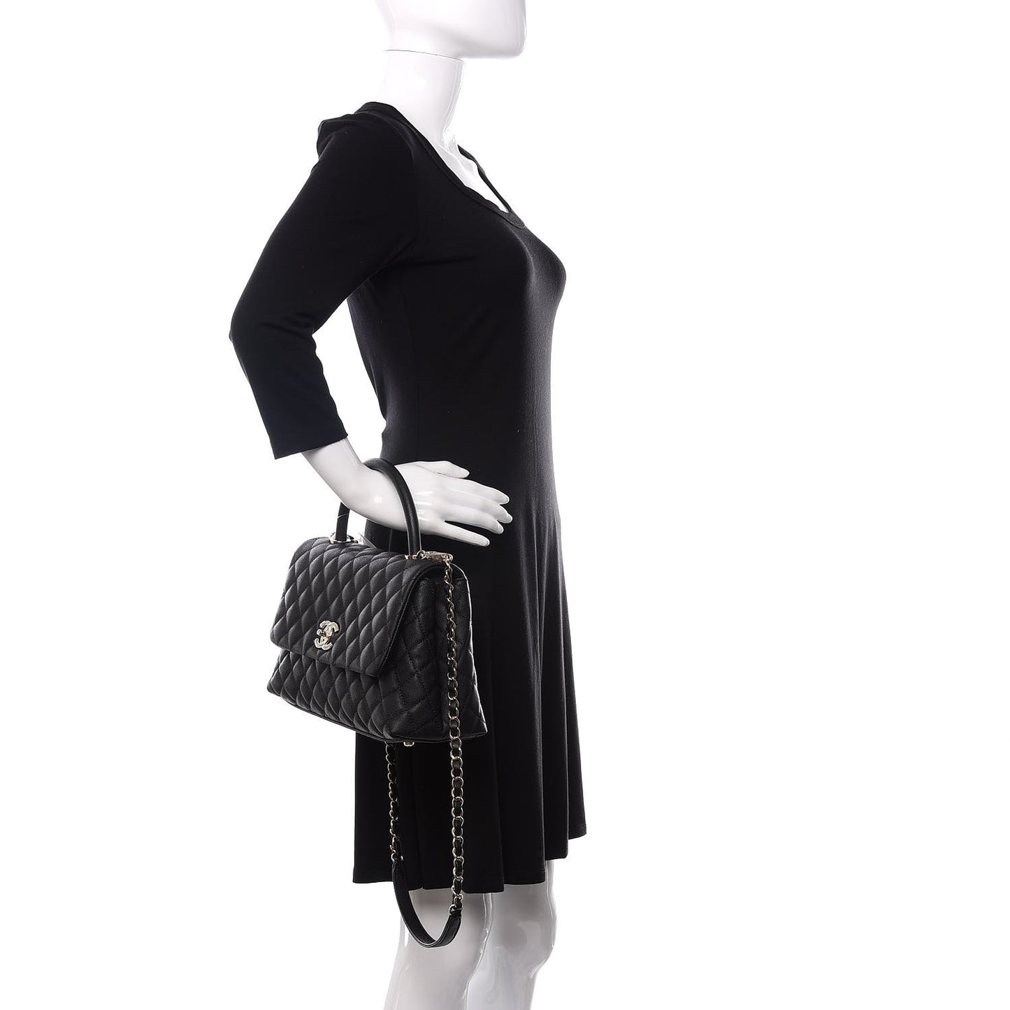 Caviar Quilted Small Coco Handle Flap Black