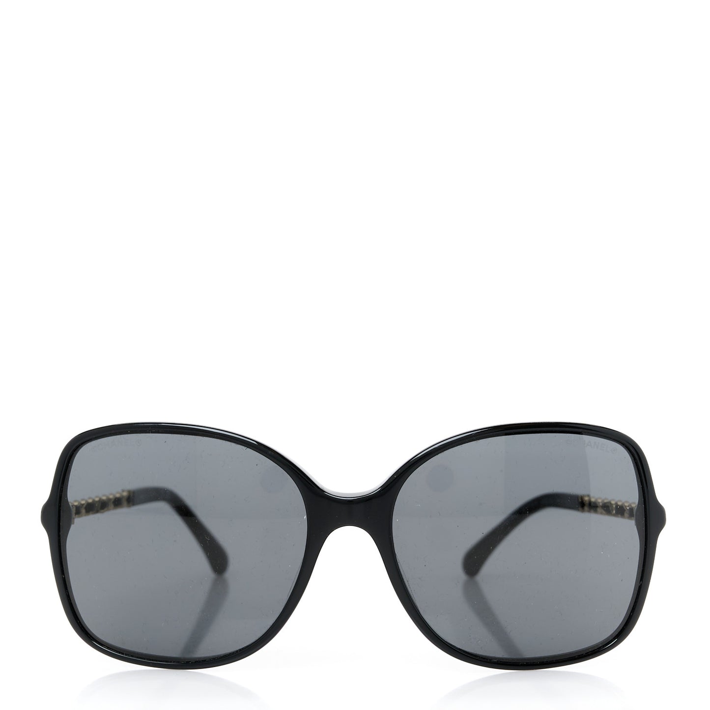 Acetate Metal Lambskin Square Chain Sunglasses 5210-Q-A Black Gray
