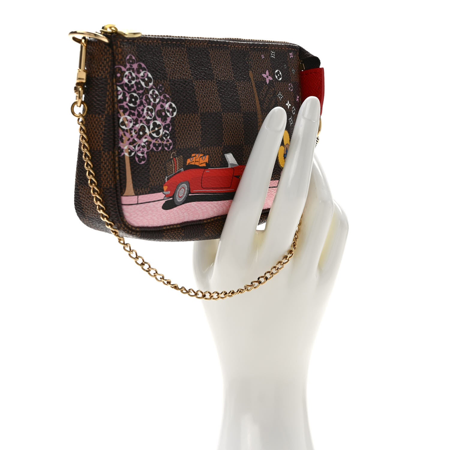 Louis Vuitton Damier Ebene 2019 Christmas Animation Mini Pochette Accessories Red 2 of 8