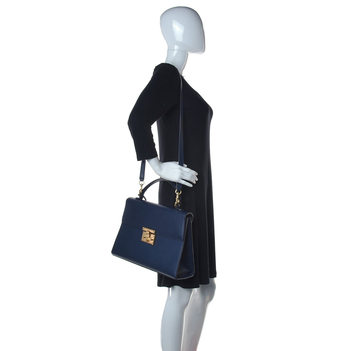 Calfskin Medium Padlock Signature Top Handle Bag Navy