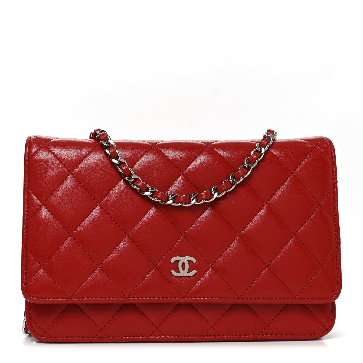 Chanel Lambskin Quilted Wallet On Chain WOC Red 1 of 11