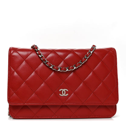 Chanel Lambskin Quilted Wallet On Chain WOC Red 1 of 11