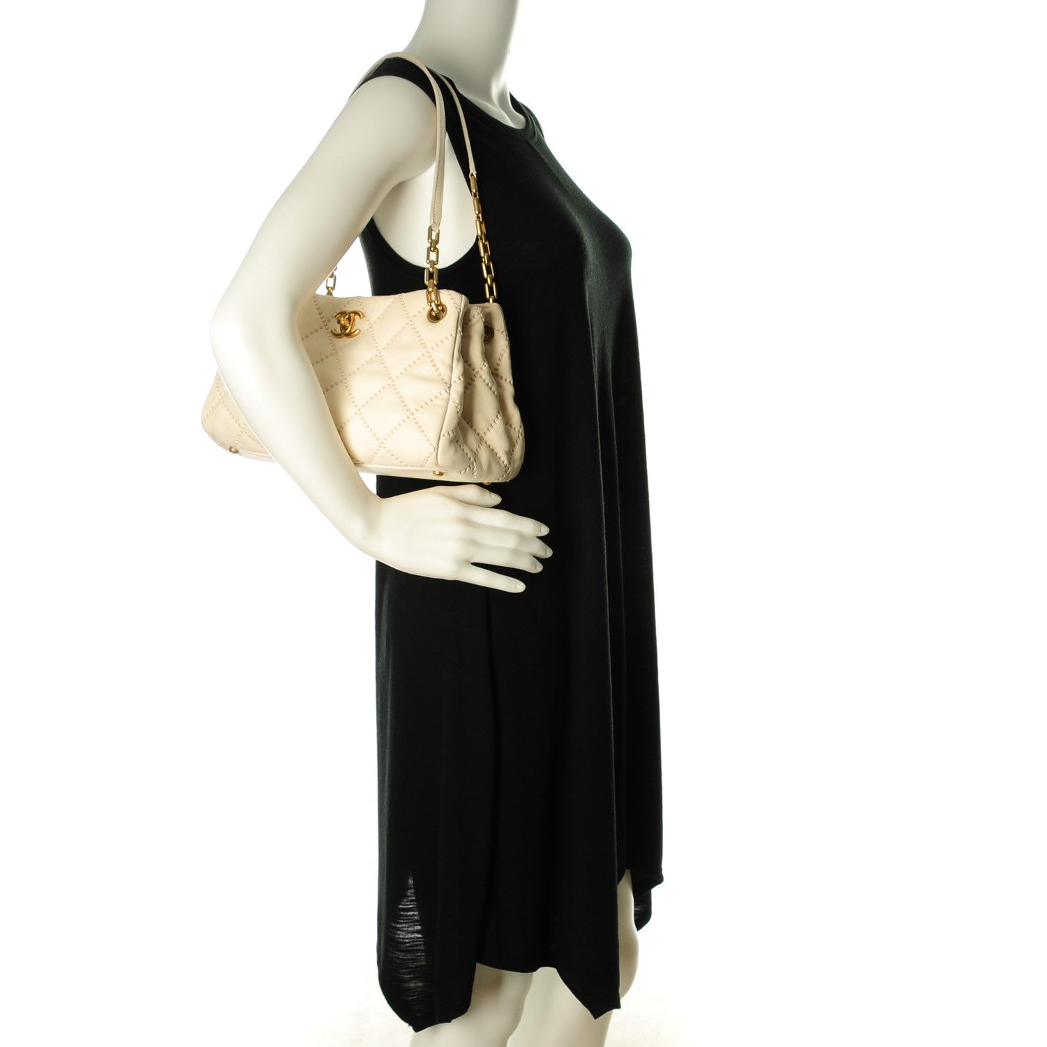 Chanel Calfskin Quilted Retro Chain Tote Ivory 2 of 7