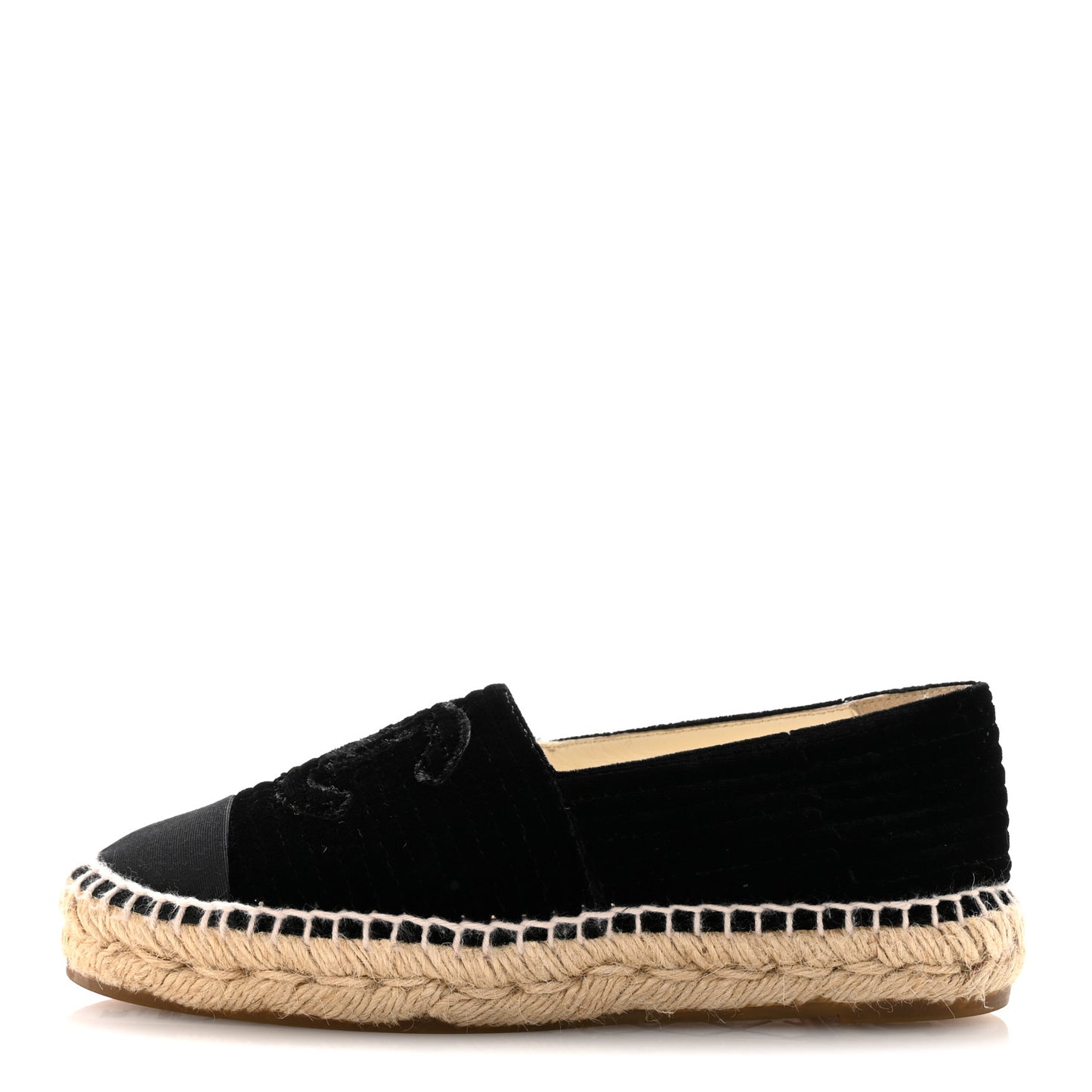 Velvet Grosgrain Quilted CC Espadrilles 35 Black