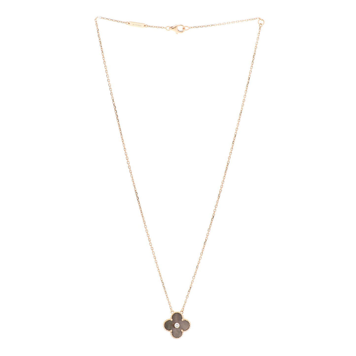 18K Rose Gold Diamond Grey Mother of Pearl Vintage Alhambra Pendant Necklace