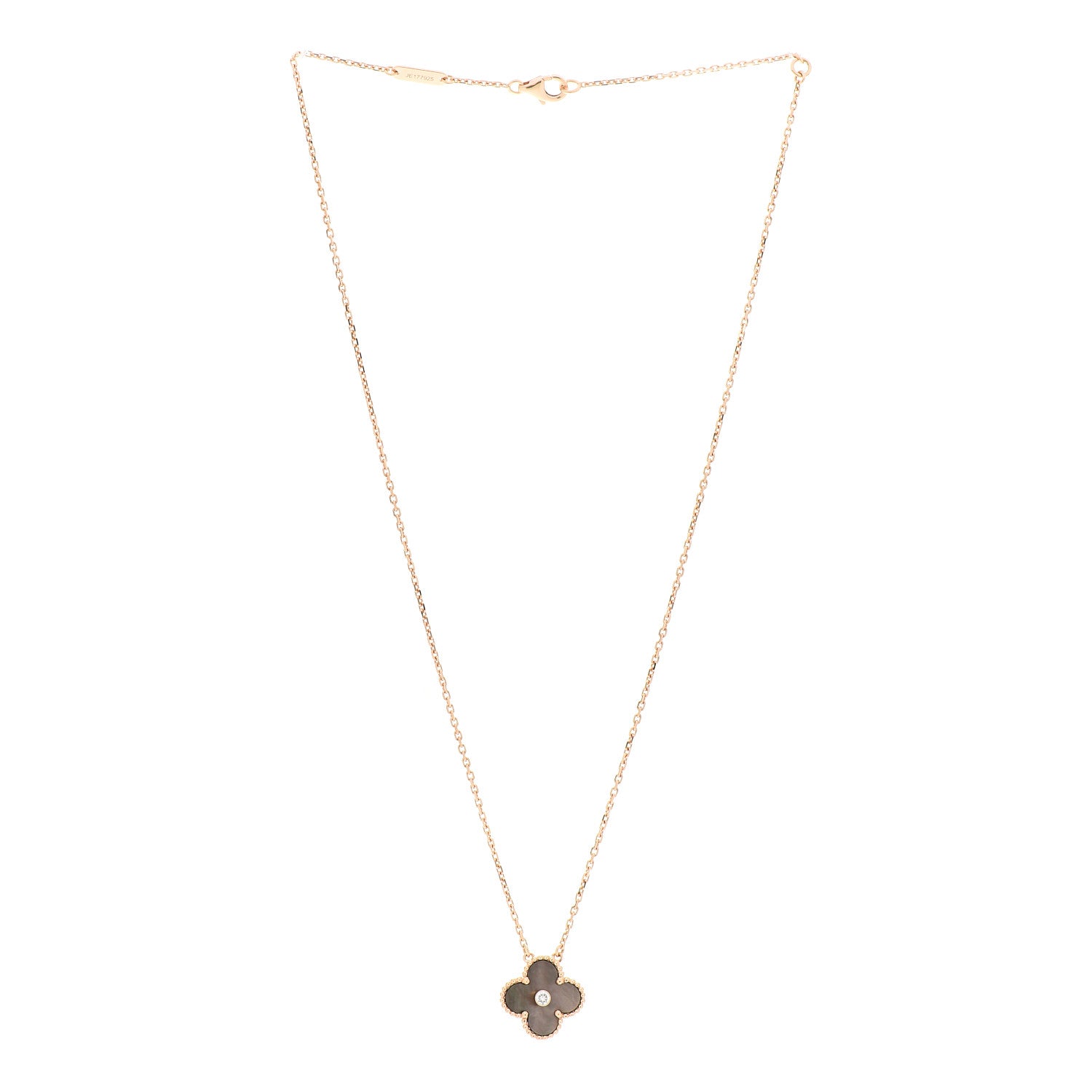 Van Cleef & Arpels 18K Rose Gold Diamond Grey Mother of Pearl Vintage Alhambra Pendant Necklace 3 of 6