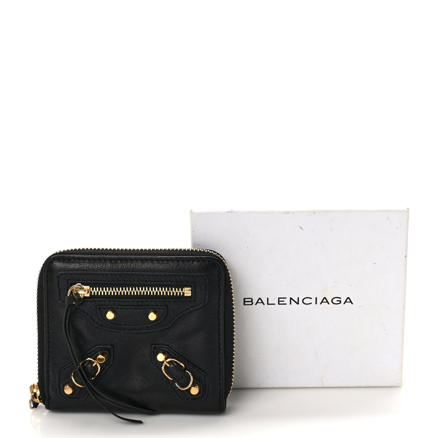 Agneau Classic Gold Hardware Compact Wallet Black