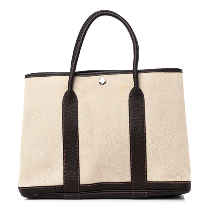 Hermes Buffle Skipper Toile Garden Party 36 MM Tote Marron Fonce 1 of 18