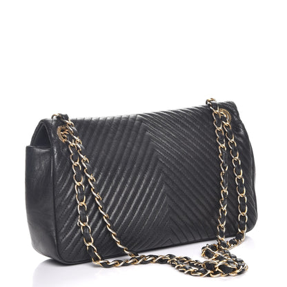 Chanel Calfskin Chevron Quilted Medium Surpique Flap Black 4 of 8