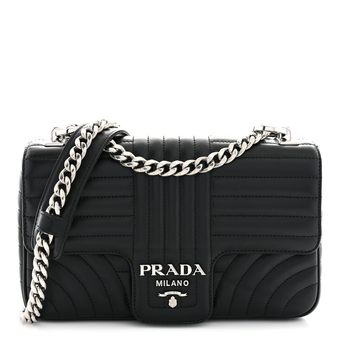 Soft Calfskin Impunture Diagramme Medium Chain Flap Shoulder Bag Black