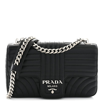 Prada Soft Calfskin Impunture Diagramme Medium Chain Flap Shoulder Bag Black 1 of 10