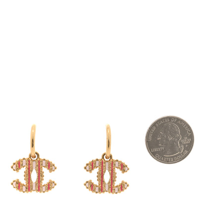 Chanel Enamel CC Textured Hoop Drop Earrings Pink Gold 2 of 4