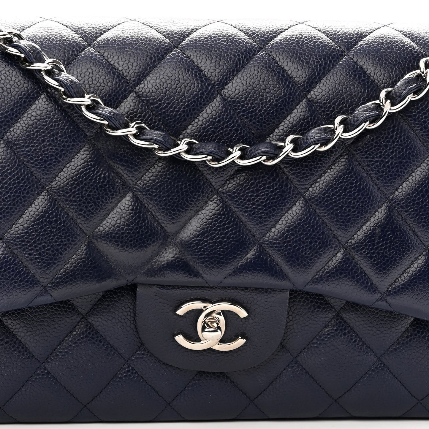 Caviar Quilted Jumbo Double Flap Navy Blue