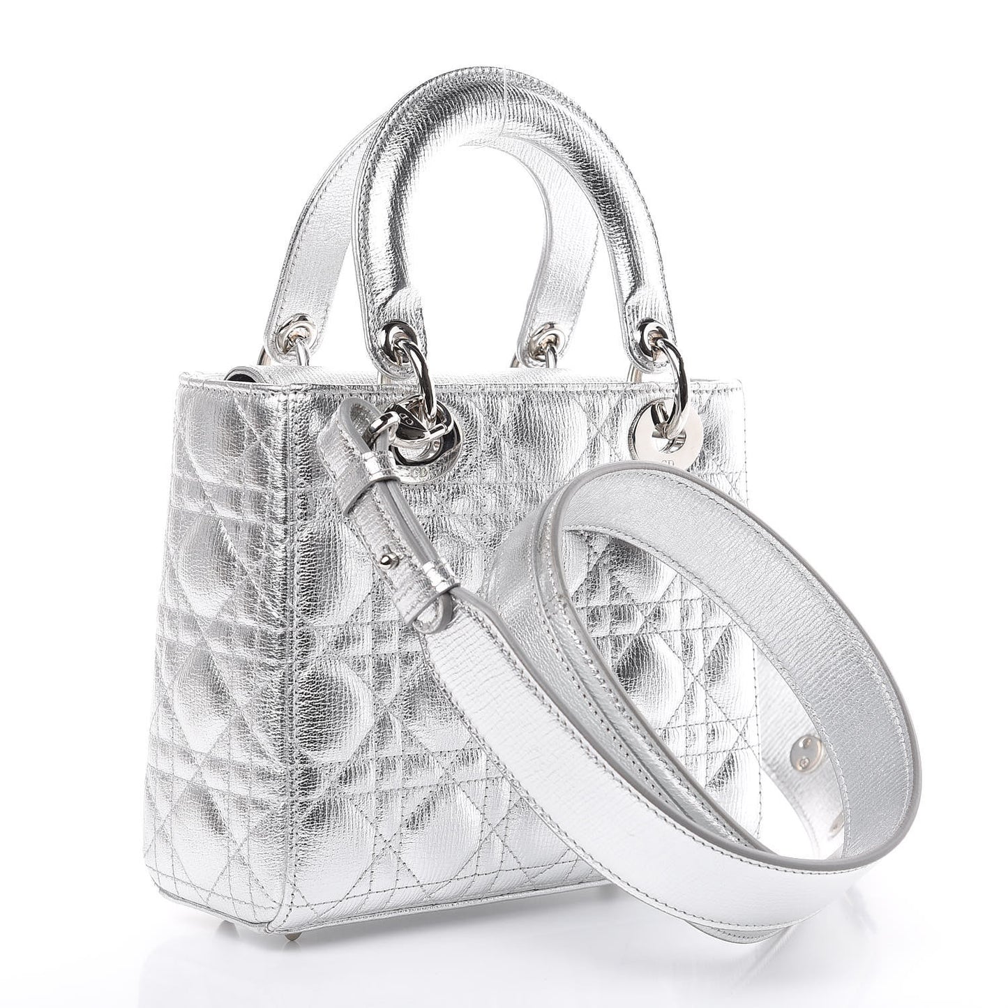 Metallic Grained Calfskin Cannage Small Lucky Badges My Lady Dior Silver