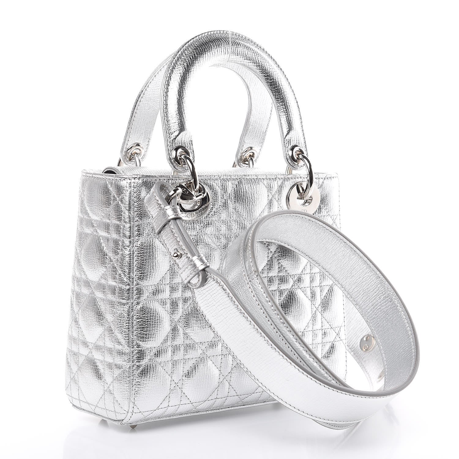 Christian Dior Metallic Grained Calfskin Cannage Small Lucky Badges My Lady Dior Silver 3 of 10