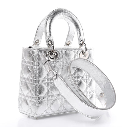 Christian Dior Metallic Grained Calfskin Cannage Small Lucky Badges My Lady Dior Silver 3 of 10