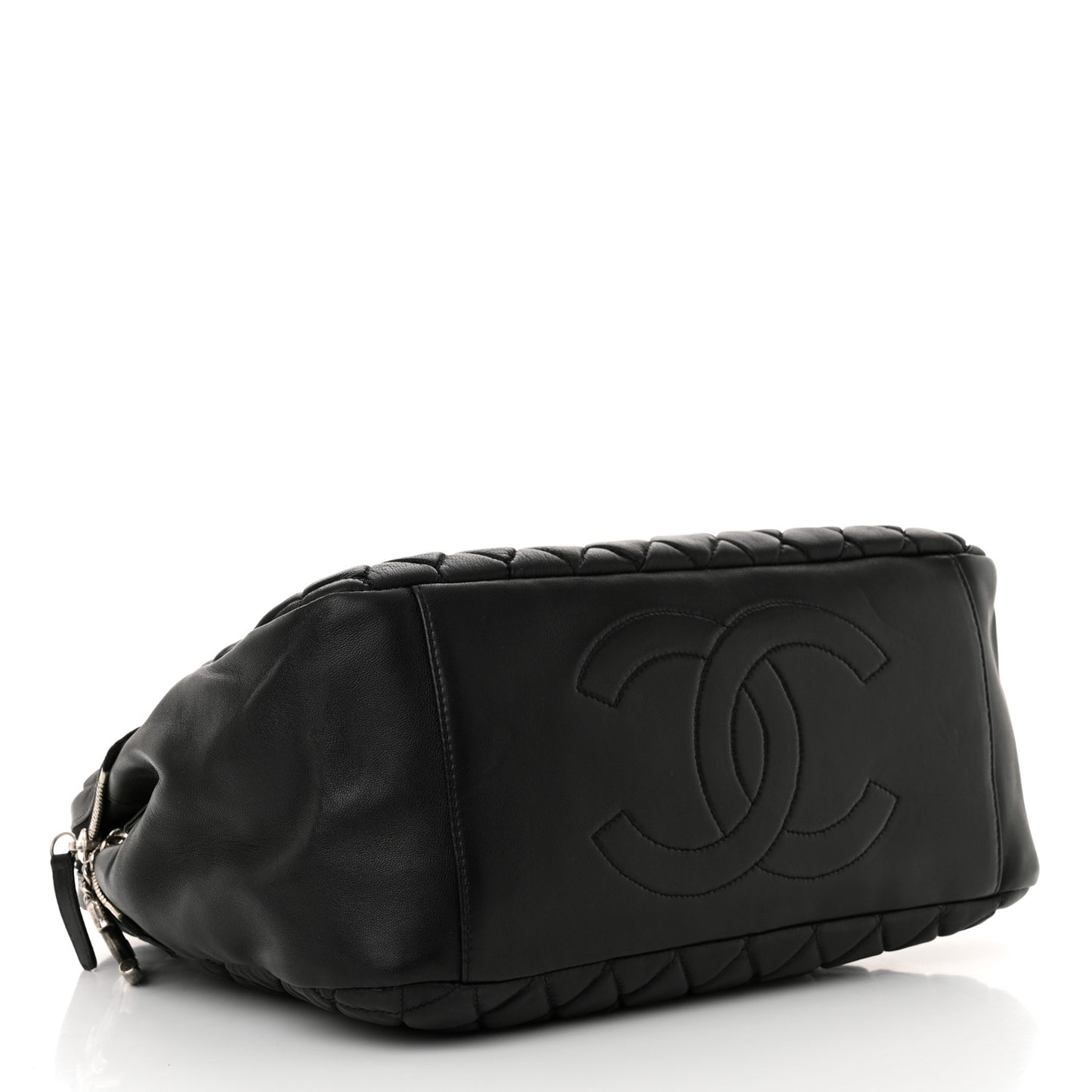 Lambskin Bubble Quilt Large Double Bowling Bag Black