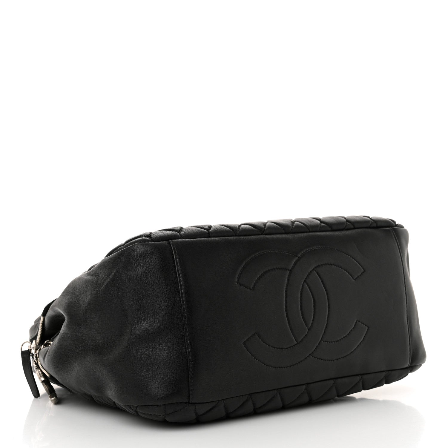 Chanel Lambskin Bubble Quilt Large Double Bowling Bag Black 4 of 11