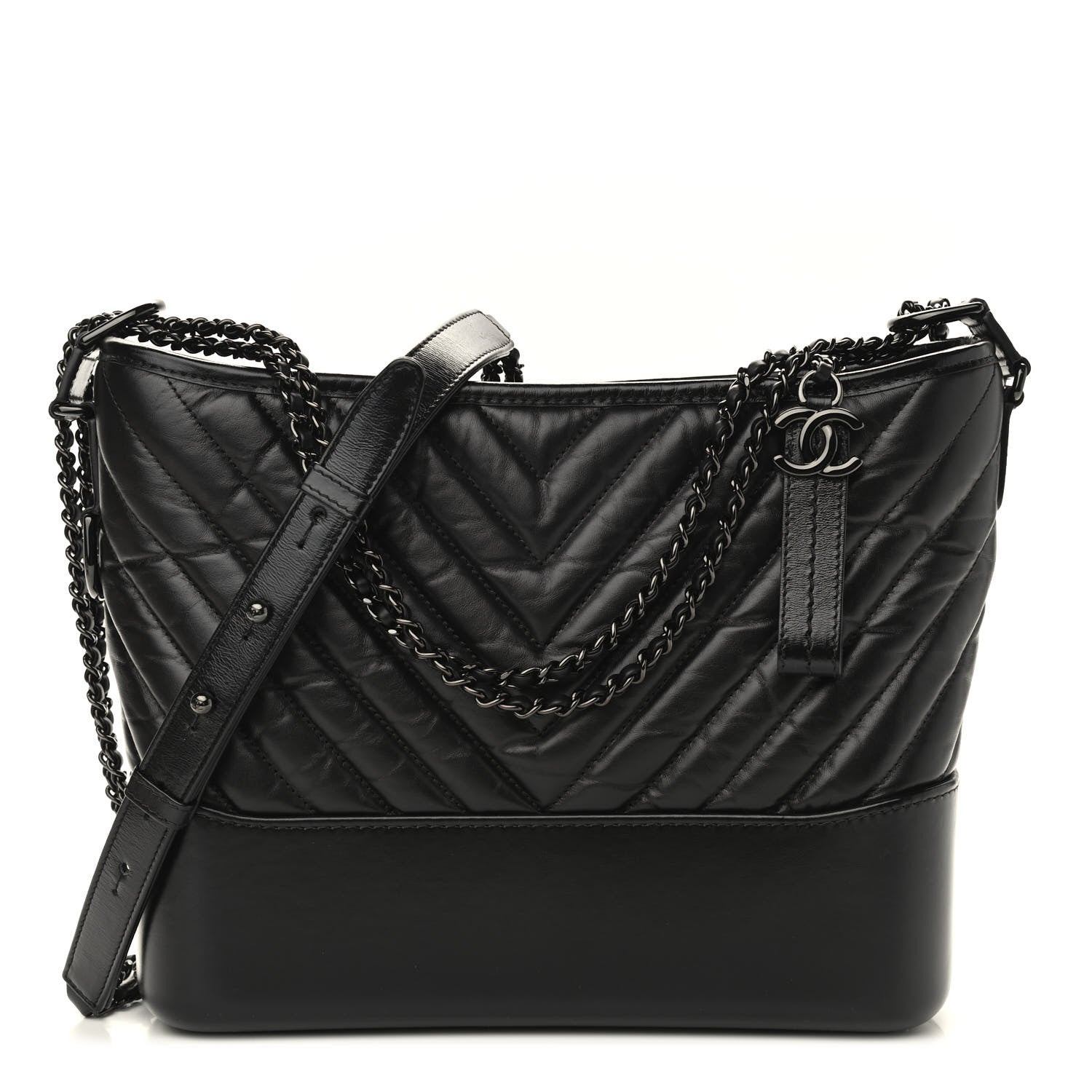 Chanel Aged Calfskin Chevron Quilted Medium Gabrielle Hobo So Black 1 of 9
