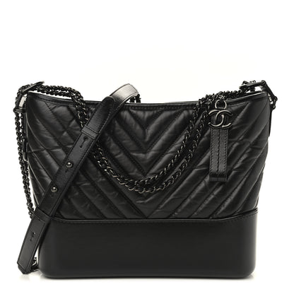 Chanel Aged Calfskin Chevron Quilted Medium Gabrielle Hobo So Black 1 of 9