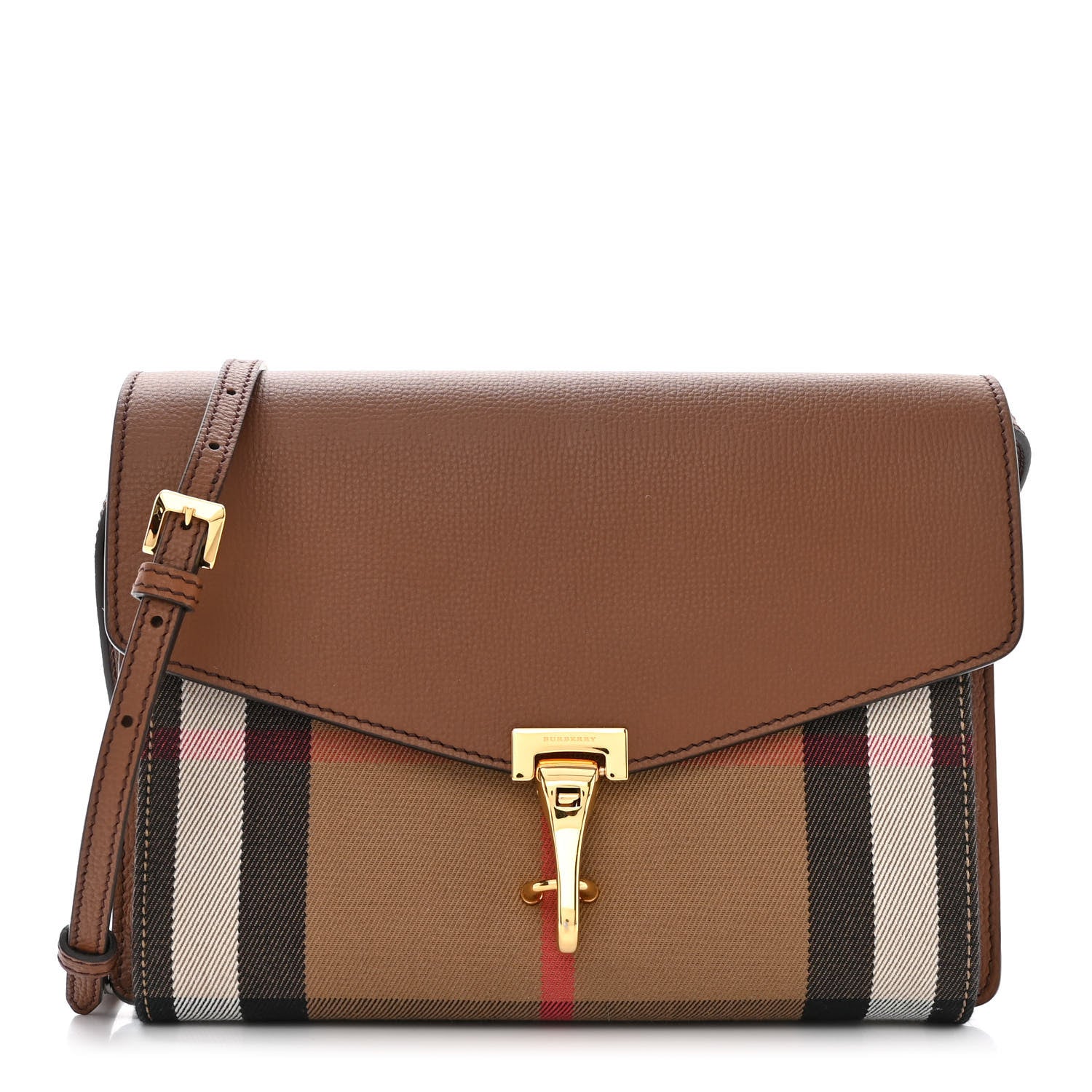 Burberry Derby Calfskin House Check Small Macken Crossbody Bag Tan 1 of 12