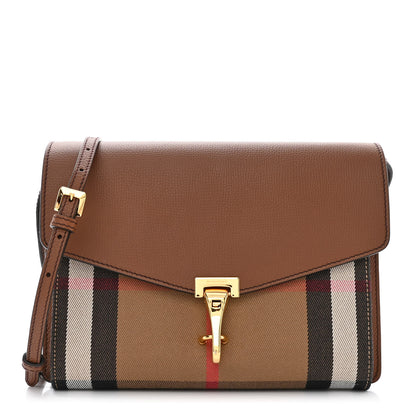 Burberry Derby Calfskin House Check Small Macken Crossbody Bag Tan 1 of 12