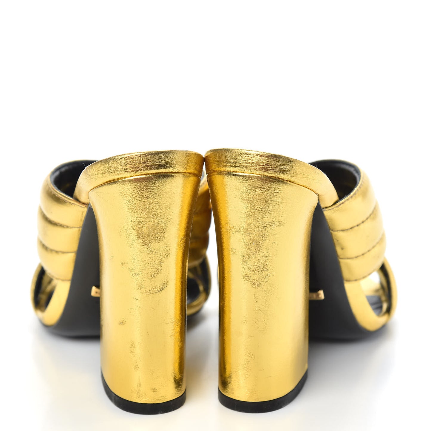Metallic Nappa Webby Crossover High Heel Slide Sandals 35.5 Oro Vecchio