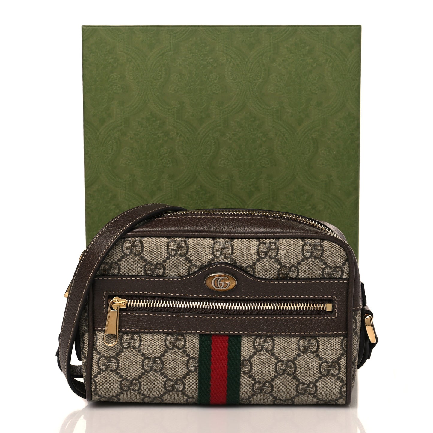 GG Supreme Monogram Web Mini Ophidia Shoulder Bag Brown