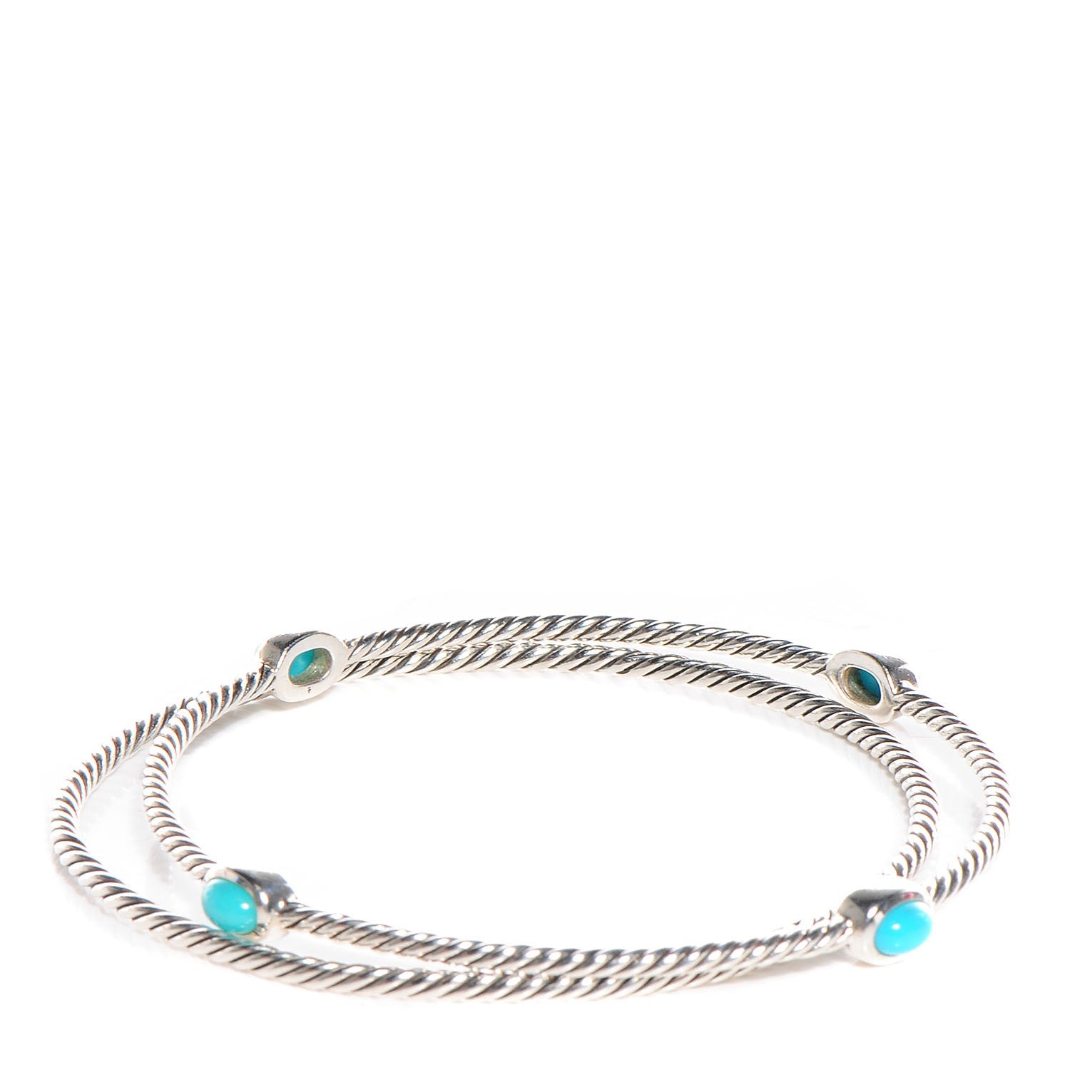 David Yurman Sterling Silver Turquoise Color Classics Cable Bangle Bracelet Set of 2 1 of 5