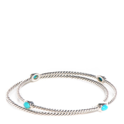 David Yurman Sterling Silver Turquoise Color Classics Cable Bangle Bracelet Set of 2 1 of 5