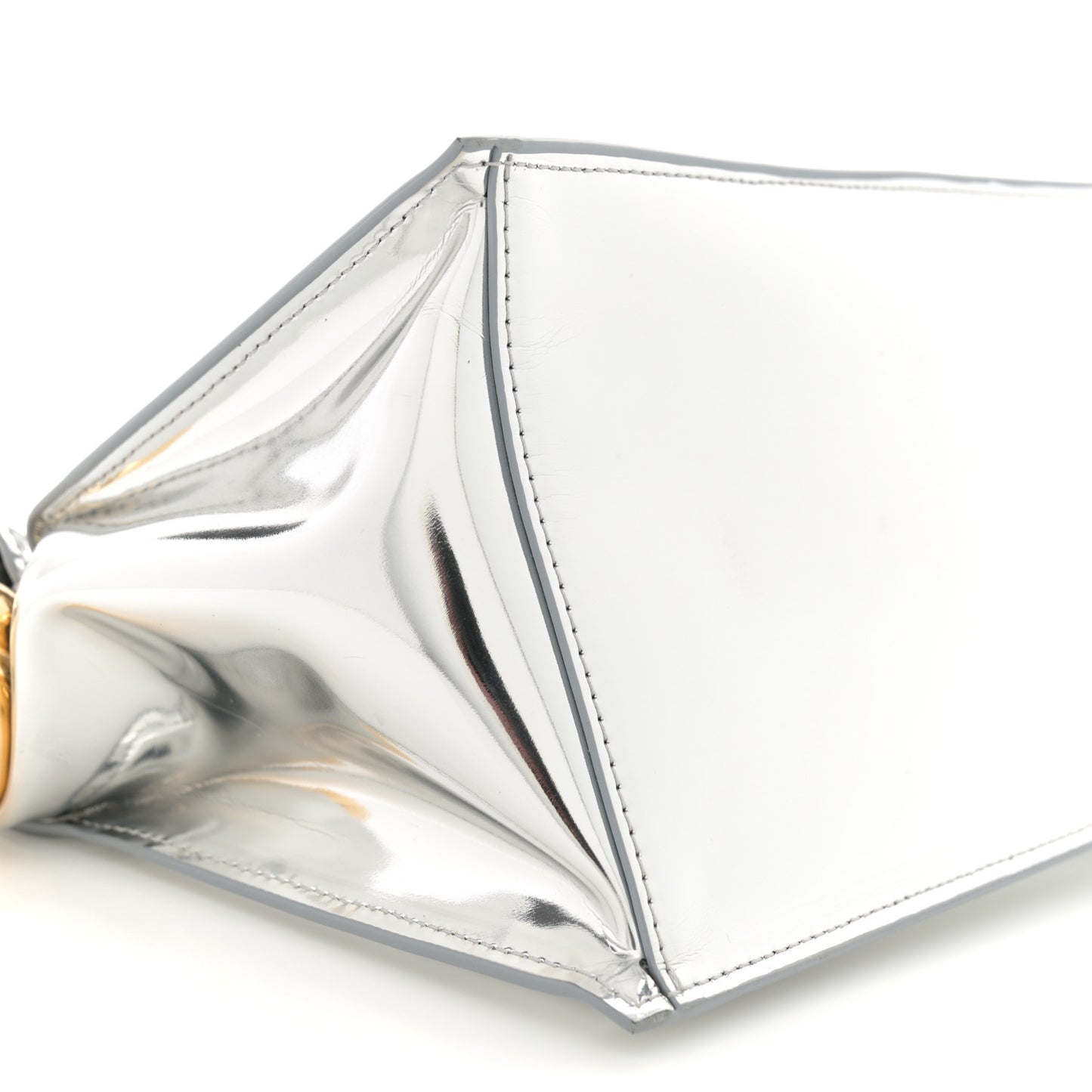 Metallic Patent Calfskin La Pochette Rond Carre Silver