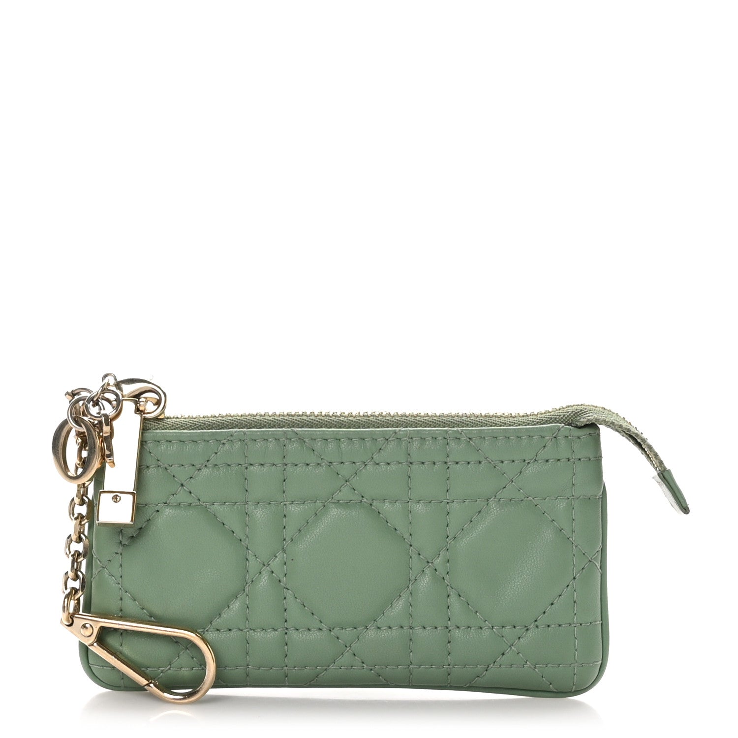 Christian Dior Lambskin Cannage Lady Dior Zipped Key Case Green 1 of 8