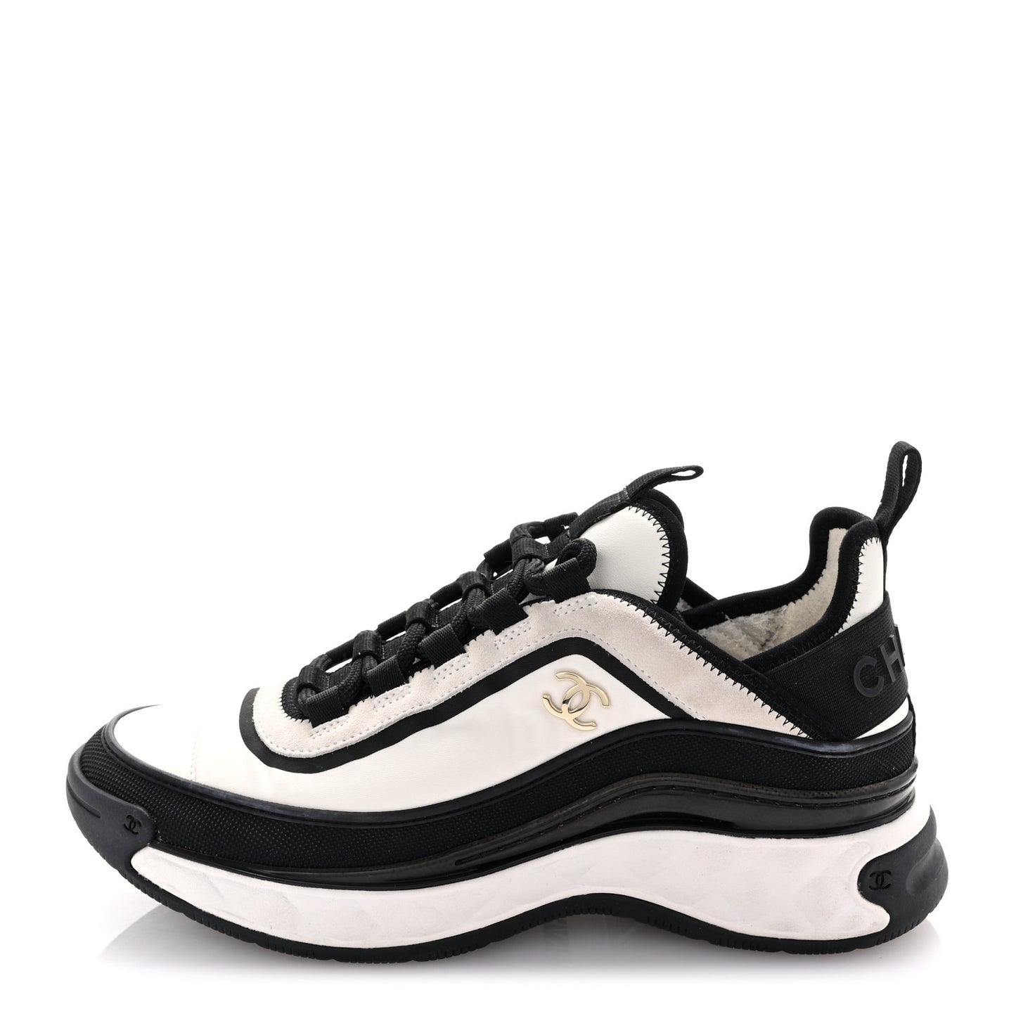 Suede Calfskin Mixed Fibers CC Sneakers 36.5 White Black