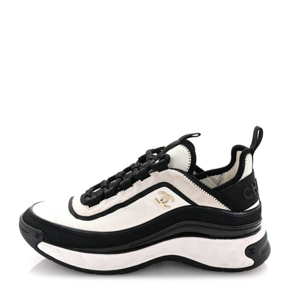 Chanel Suede Calfskin Mixed Fibers CC Sneakers 36.5 White Black 1 of 10