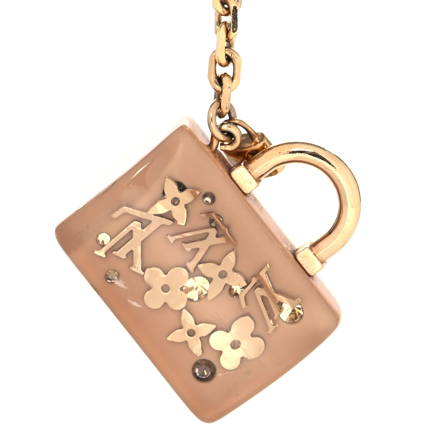 Resin Inclusion Speedy Bag Charm Key Chain Beige