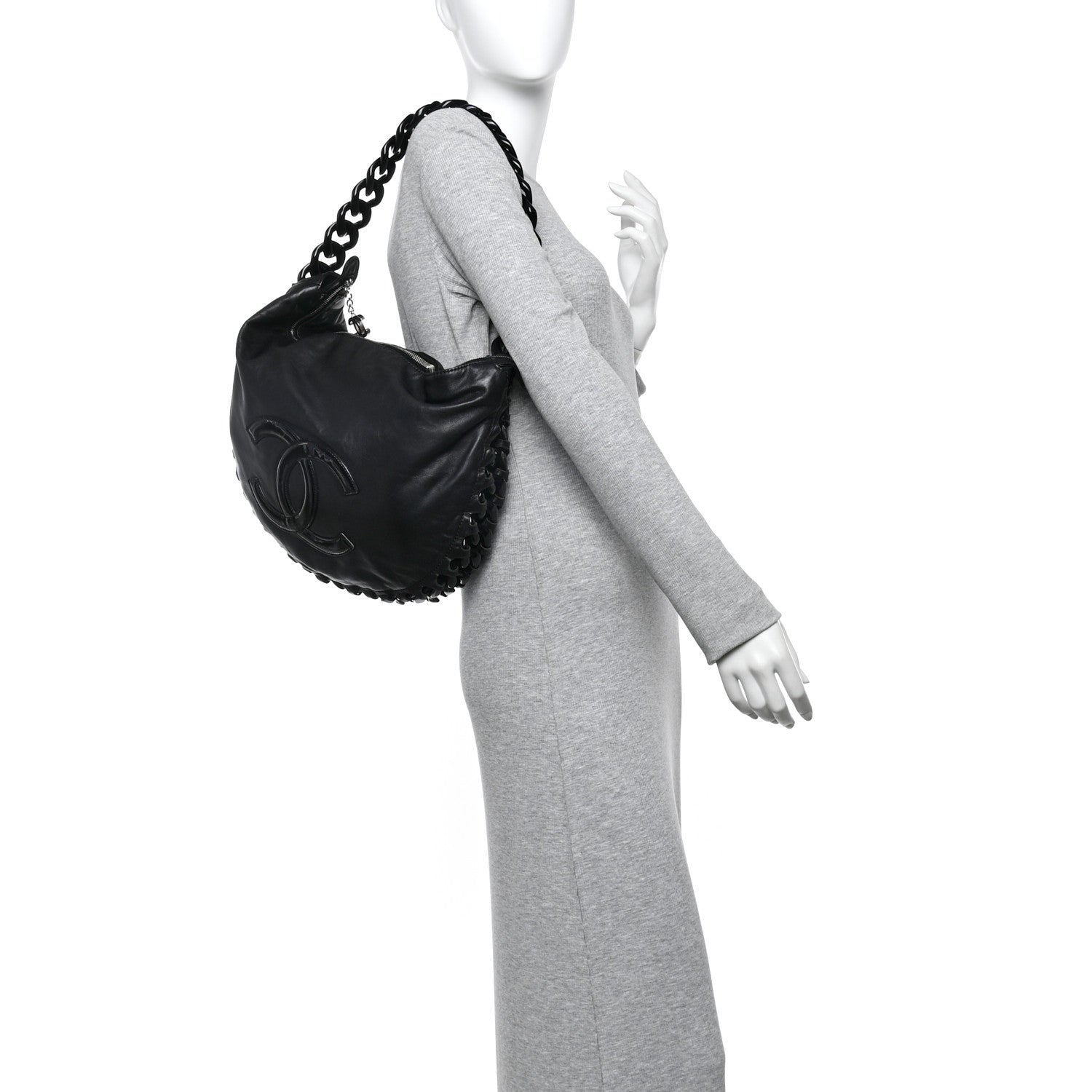 Chanel Calfskin Modern Chain Rhodoid Hobo Black 2 of 11