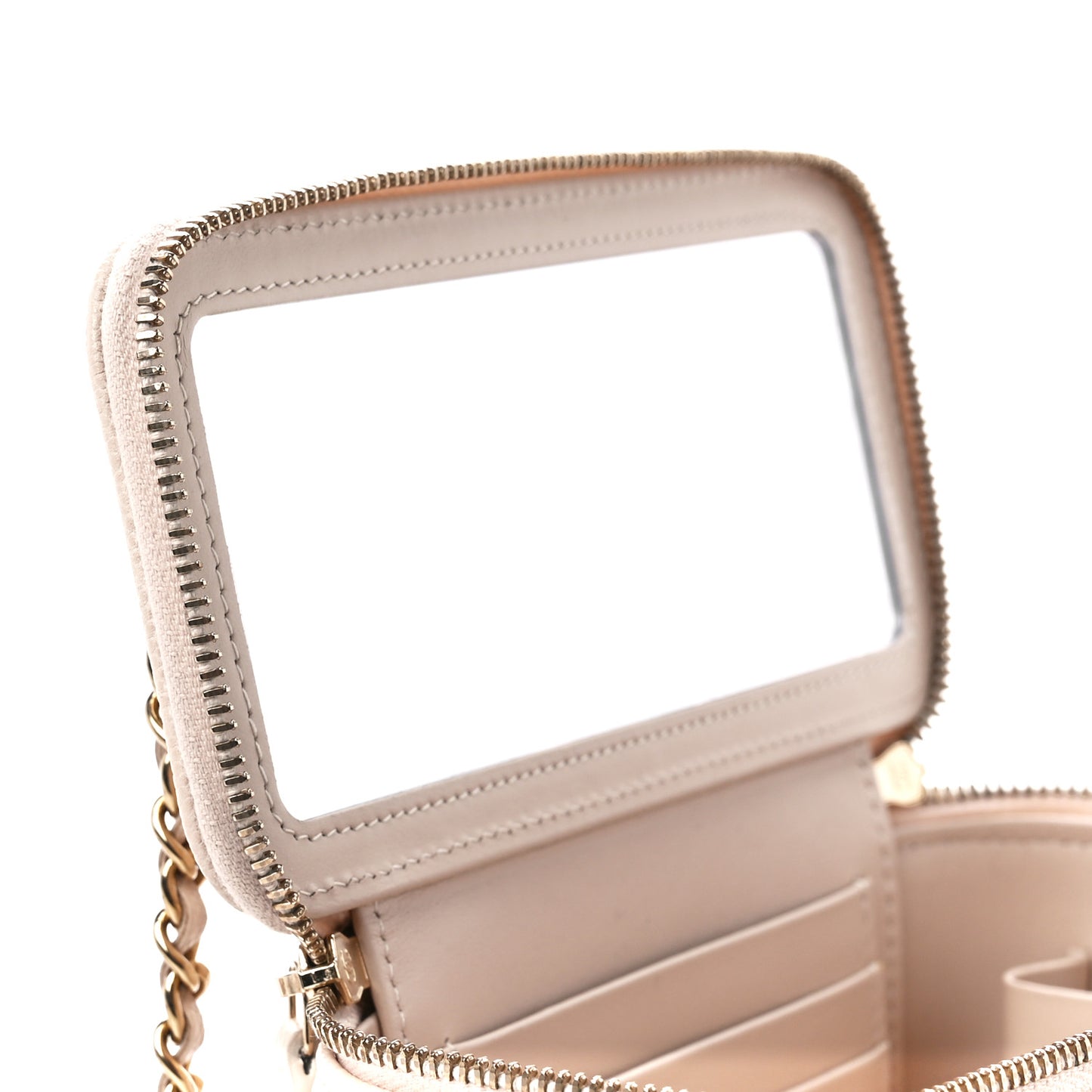Caviar Quilted Top Handle Pocket Vanity Case Beige