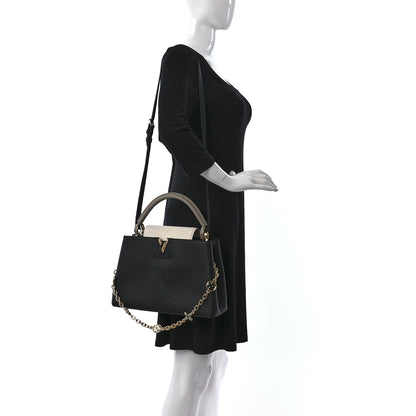 Louis Vuitton Taurillon Flower Chain Capucines MM Black Galet Gray Pearly Cream 2 of 11