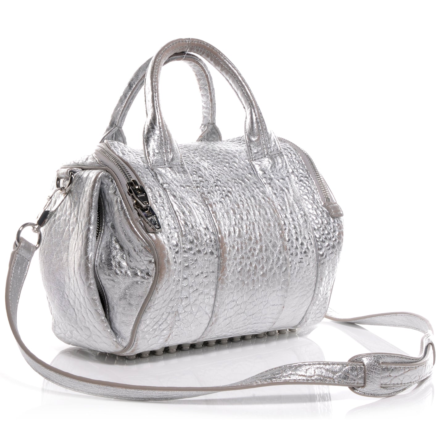 Pebbled Leather Rockie Rhodium Silver Hardware