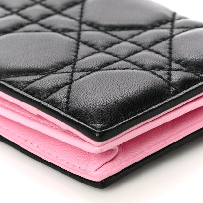 Christian Dior Lambskin Cannage Bi-Color Small Lady Dior Flap Card Holder Black Pink 10 of 10
