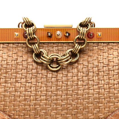 Prada Straw Crocodile Woven Semitracolla Frame Bag Tabacco Orange 7 of 9